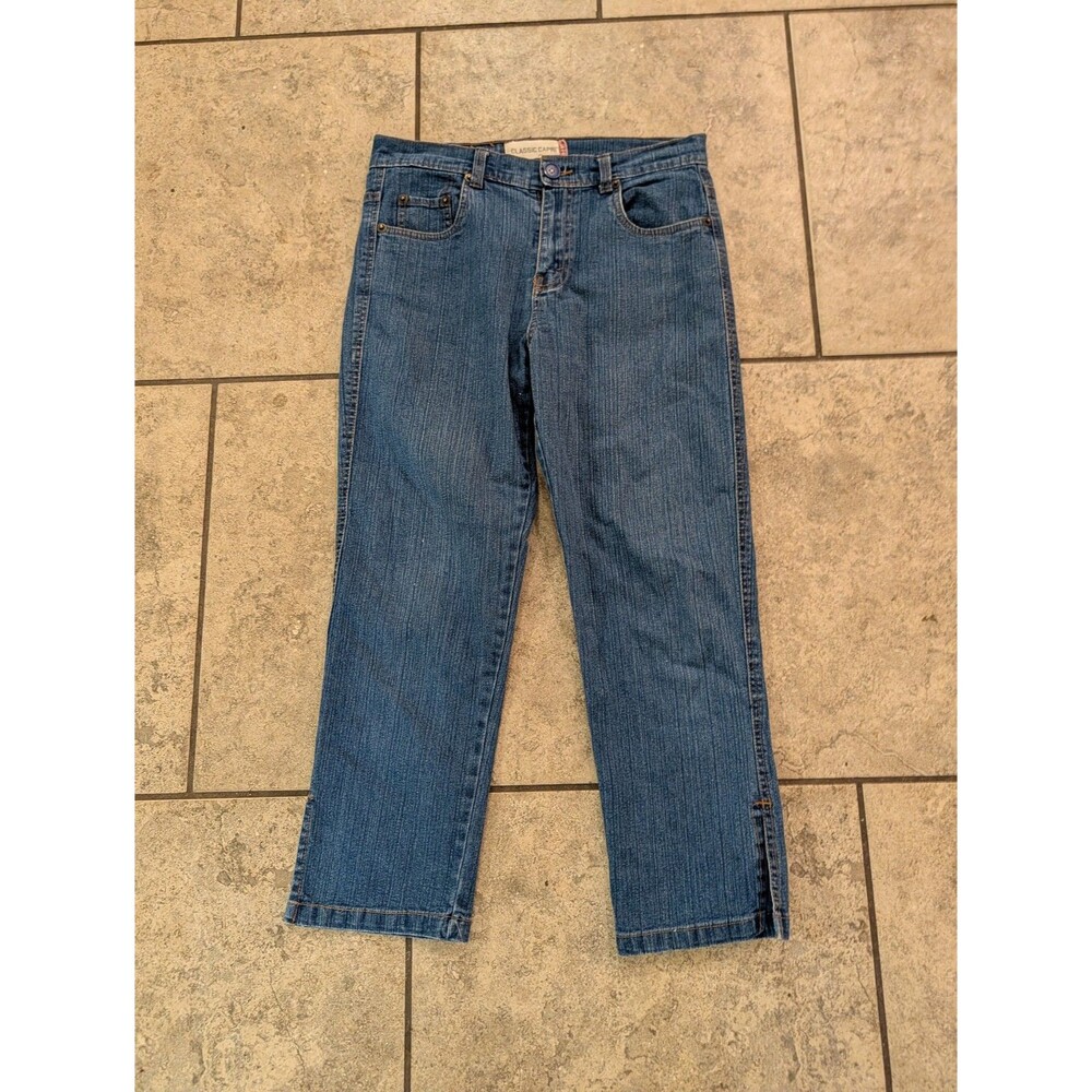 Levis Classic Capri Pants Womens 6 Blue Stretch Denim Split Hem